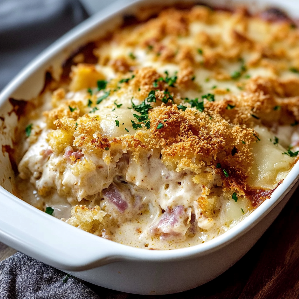 Recipe preparation for chicken cordon bleu casserole