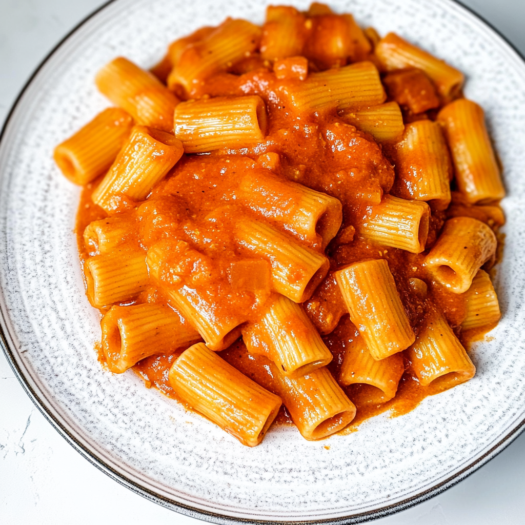 Recipe preparation for spicy rigatoni pasta