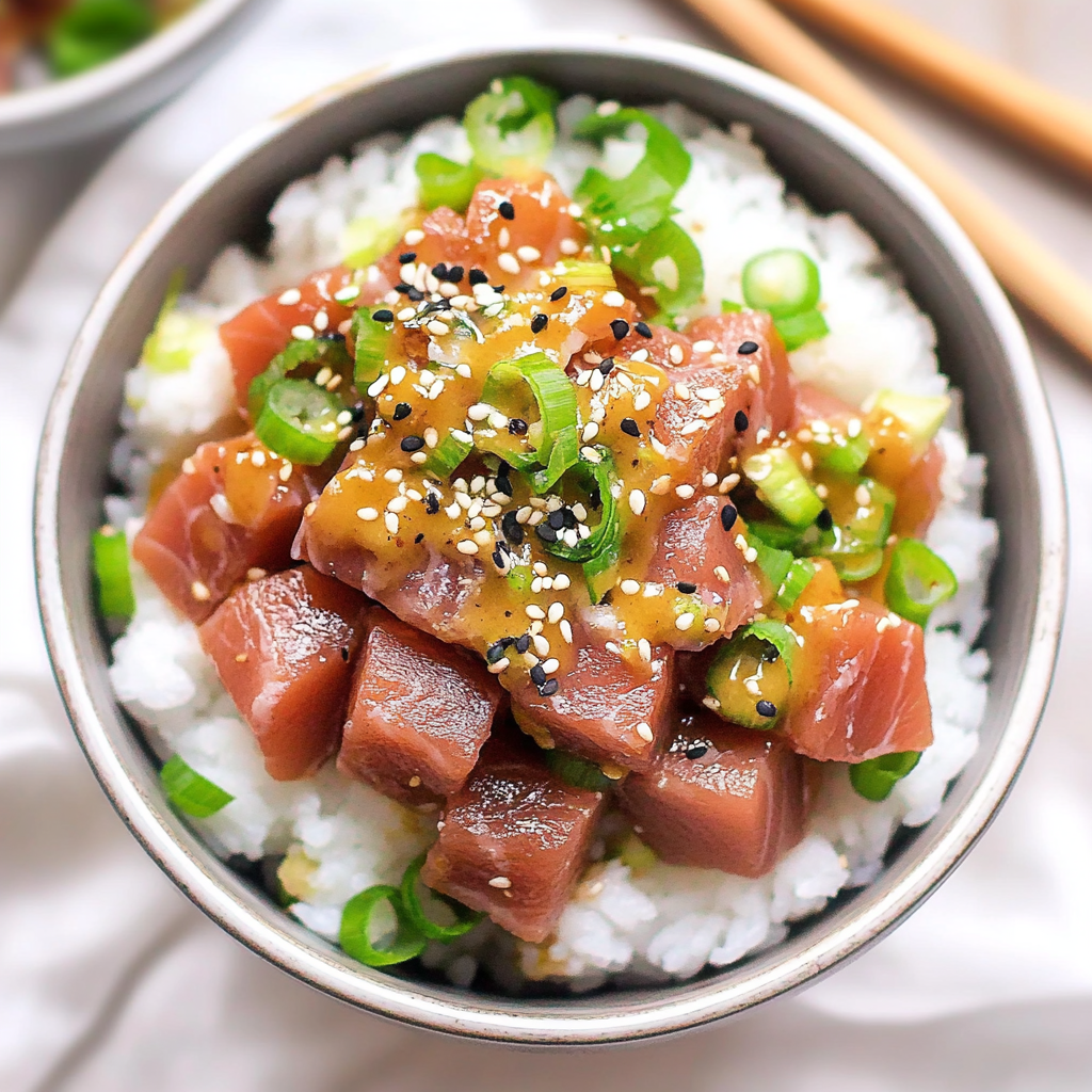 Recipe preparation for tuna poke bowl