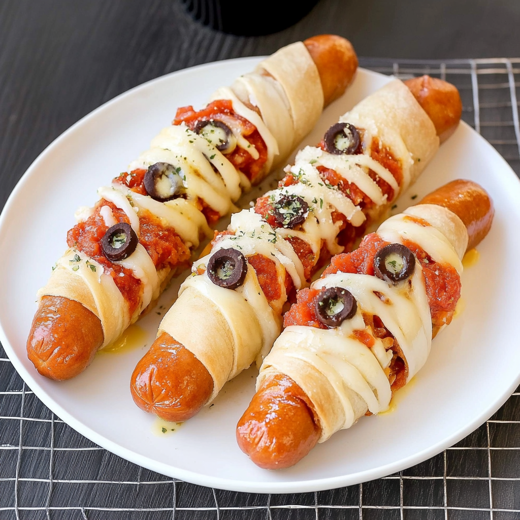 Recipe preparation for mummy hot dogs