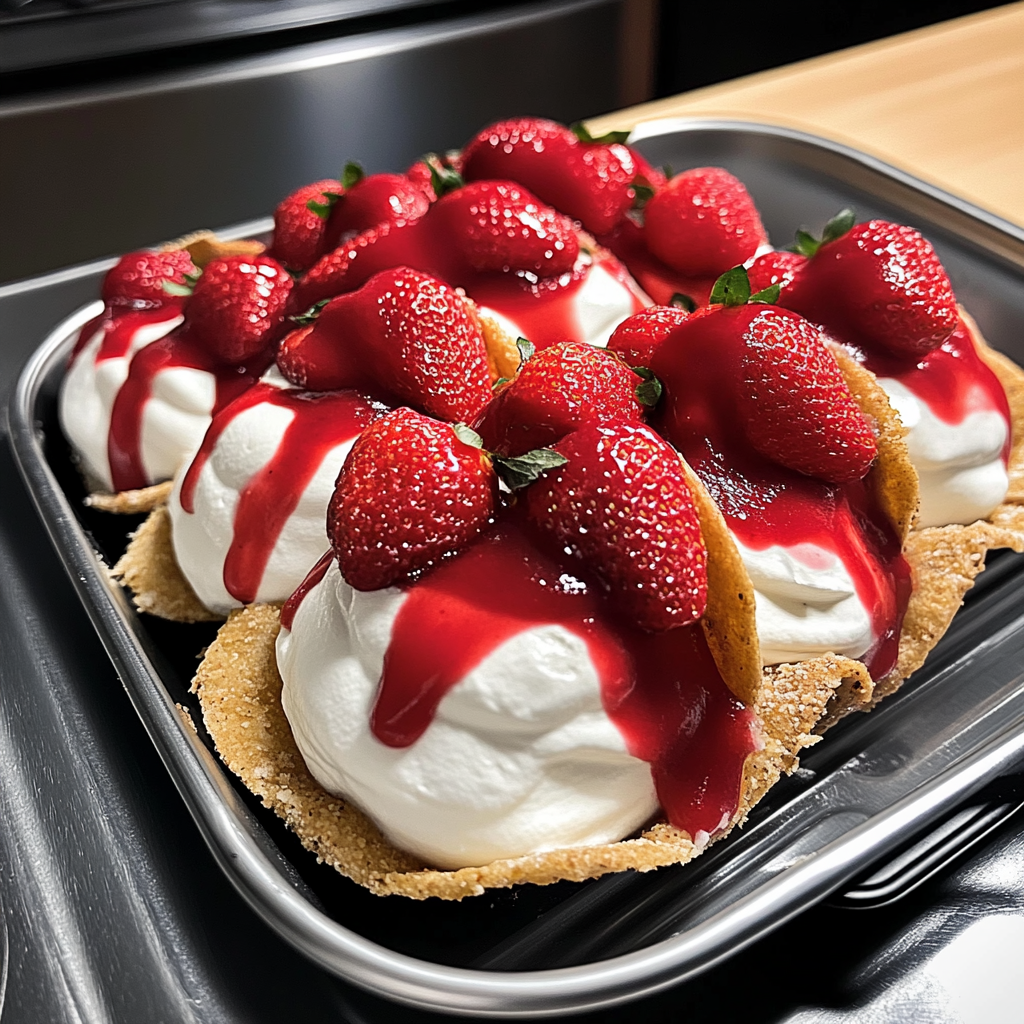 Recipe preparation for mini strawberry cheesecake tacos