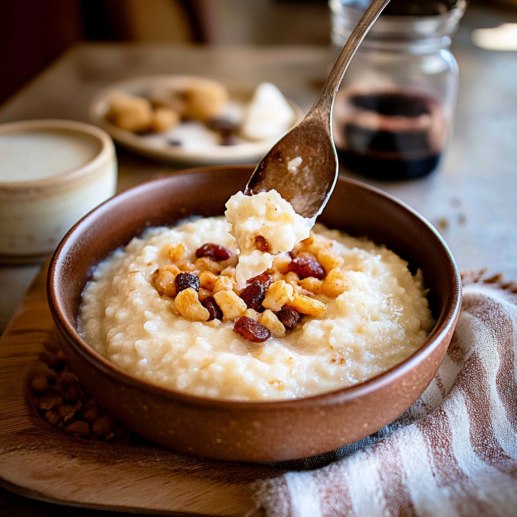 Recipe preparation for rice pudding with cooked rice
