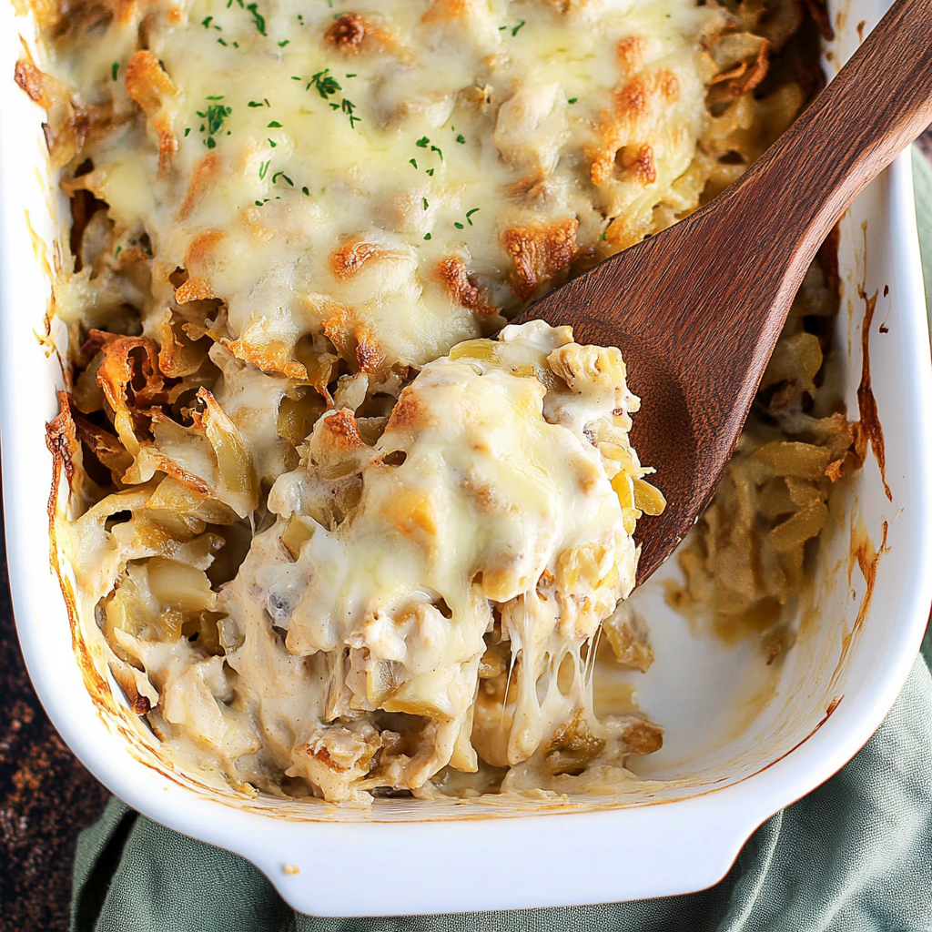 Recipe preparation for french onion chicken casserole