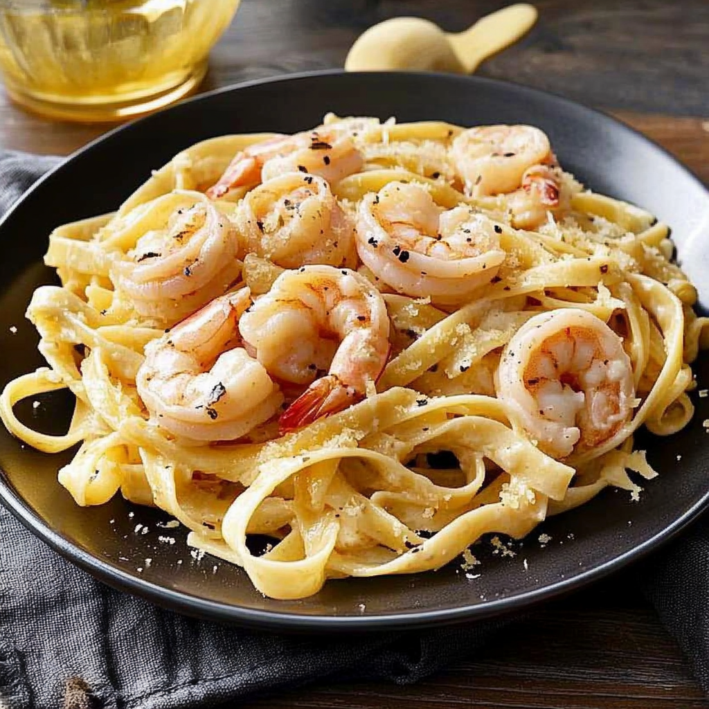 Recipe preparation for Shrimp Fettuccine Alfredo