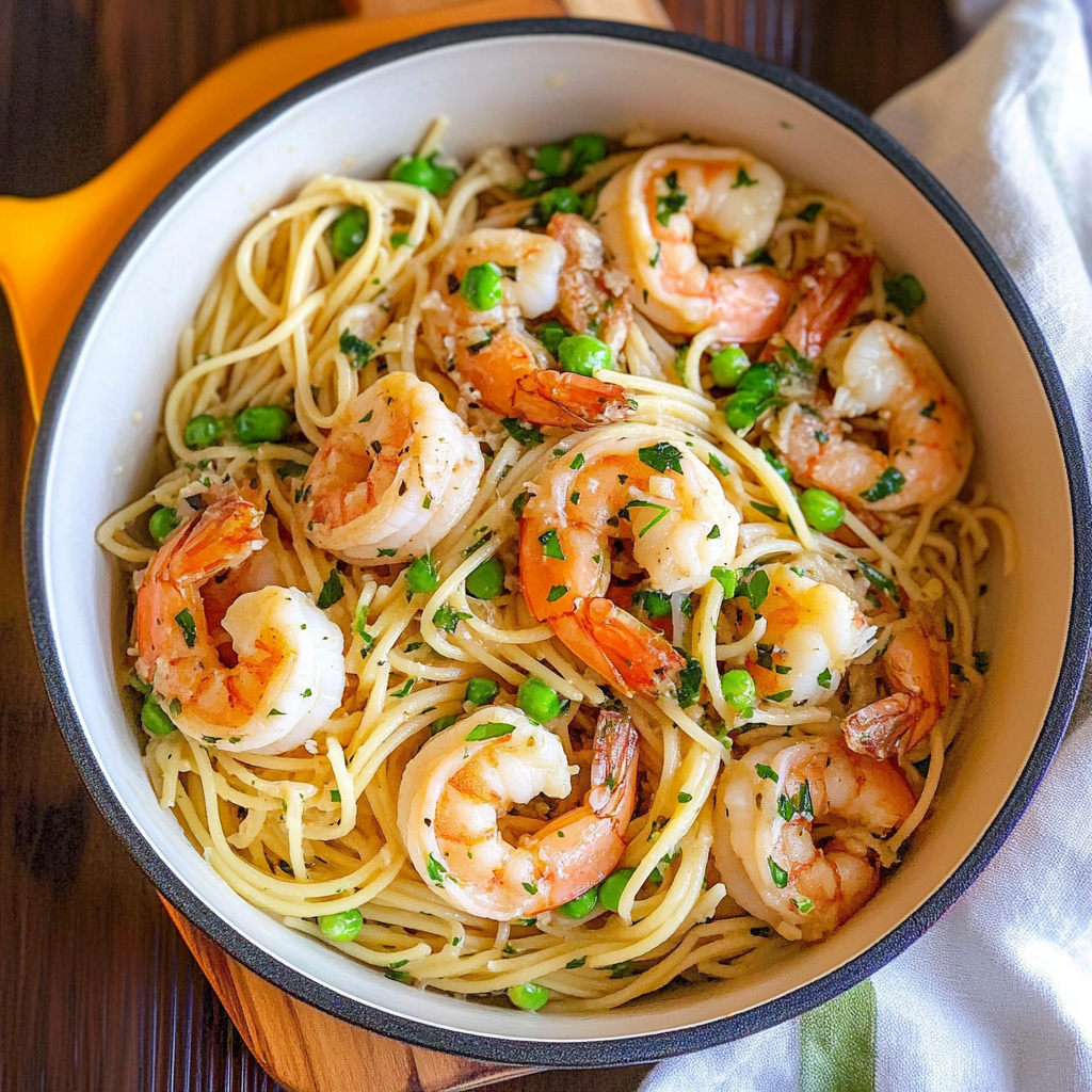 Recipe preparation for shrimp scampi pasta