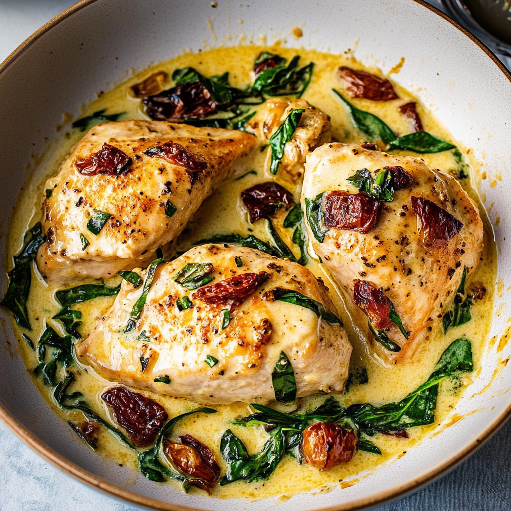 Recipe preparation for creamy tuscan chicken