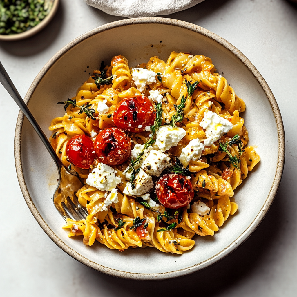 Recipe preparation for feta tomato pasta