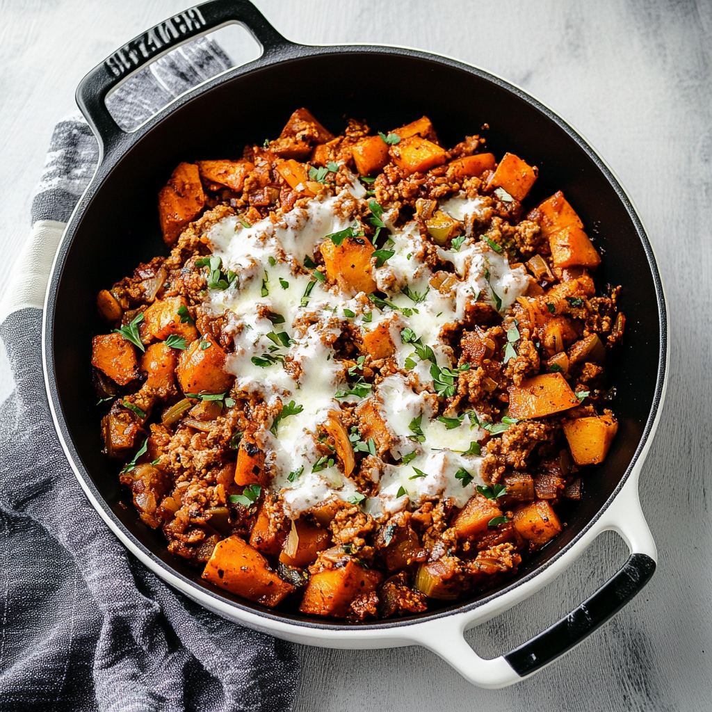 Recipe preparation for turkey sweet potato skillet