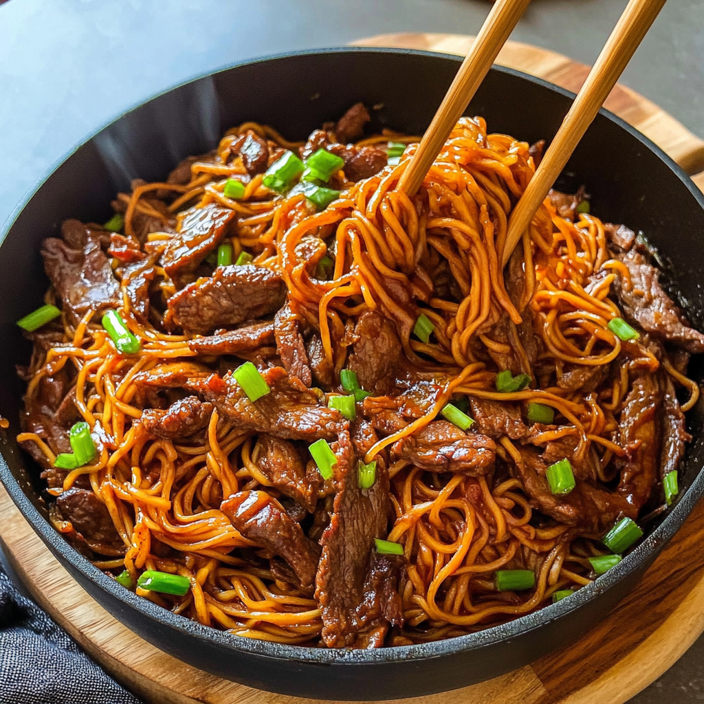 Recipe preparation for Beef Teriyaki Noodles