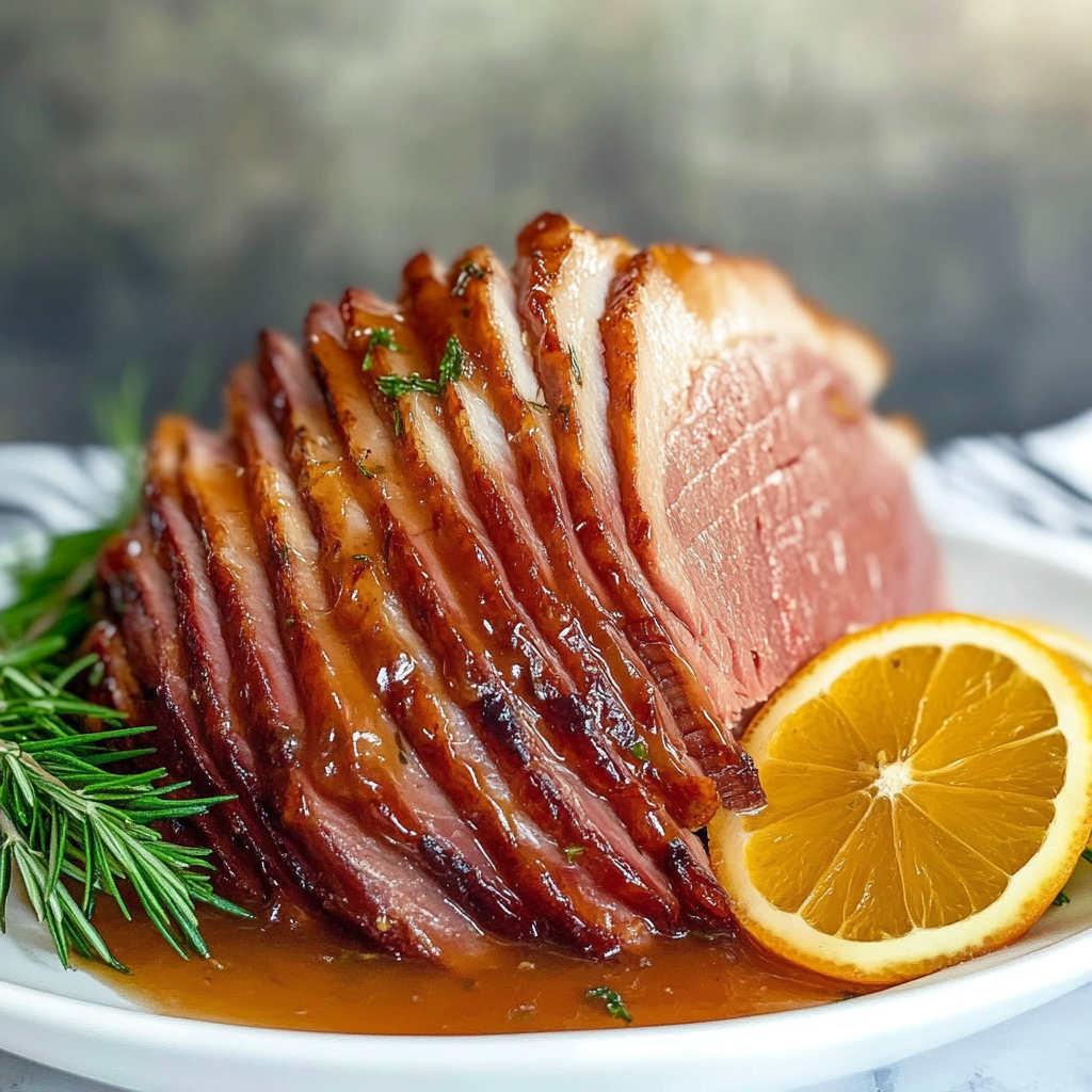 Recipe preparation for Spicy Orange Honey Baked Ham