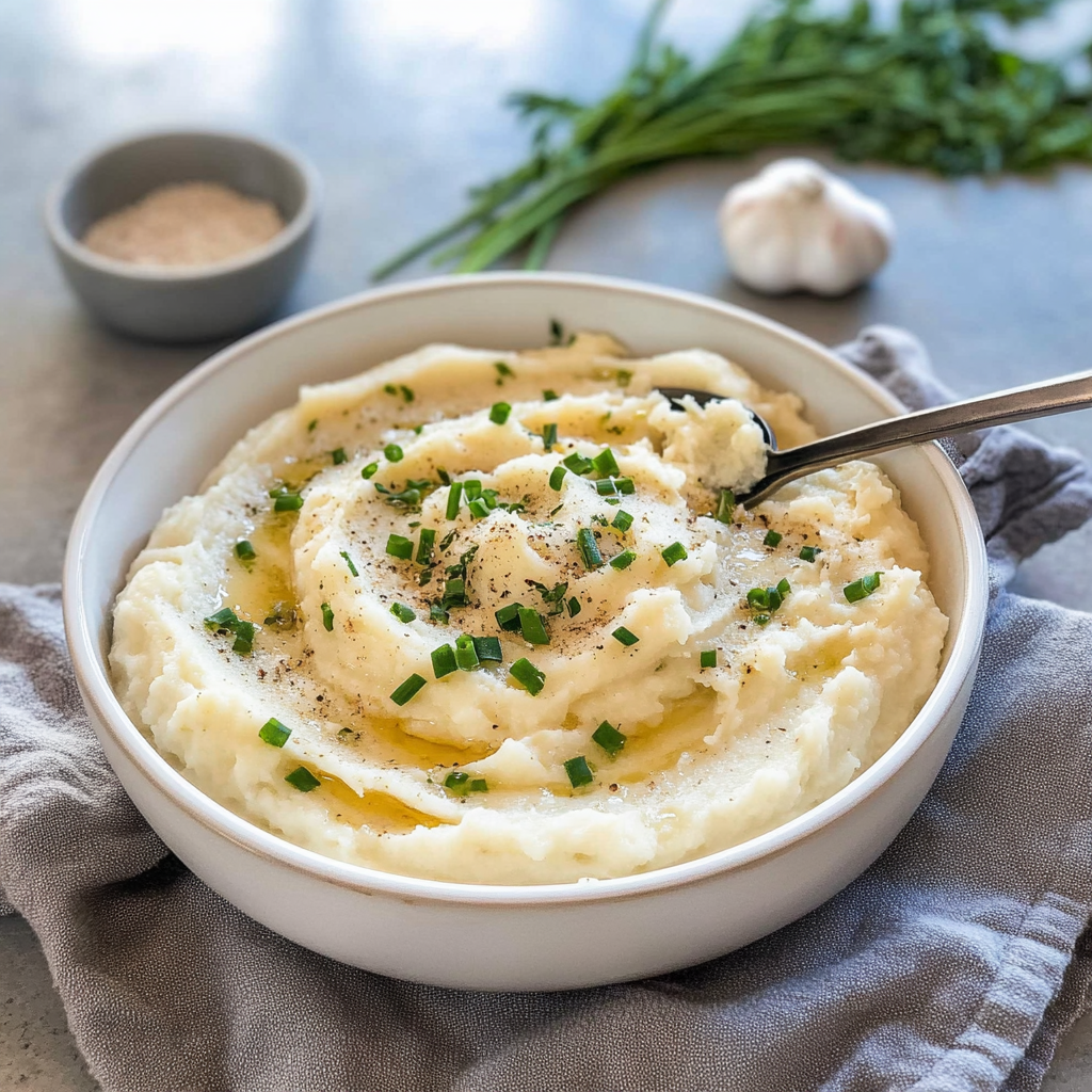 Recipe preparation for Mashed Cauliflower with Garlic & Chives