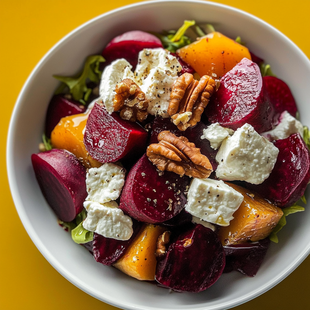 Recipe preparation for Roasted Beet Salad with Goat Cheese & Walnuts