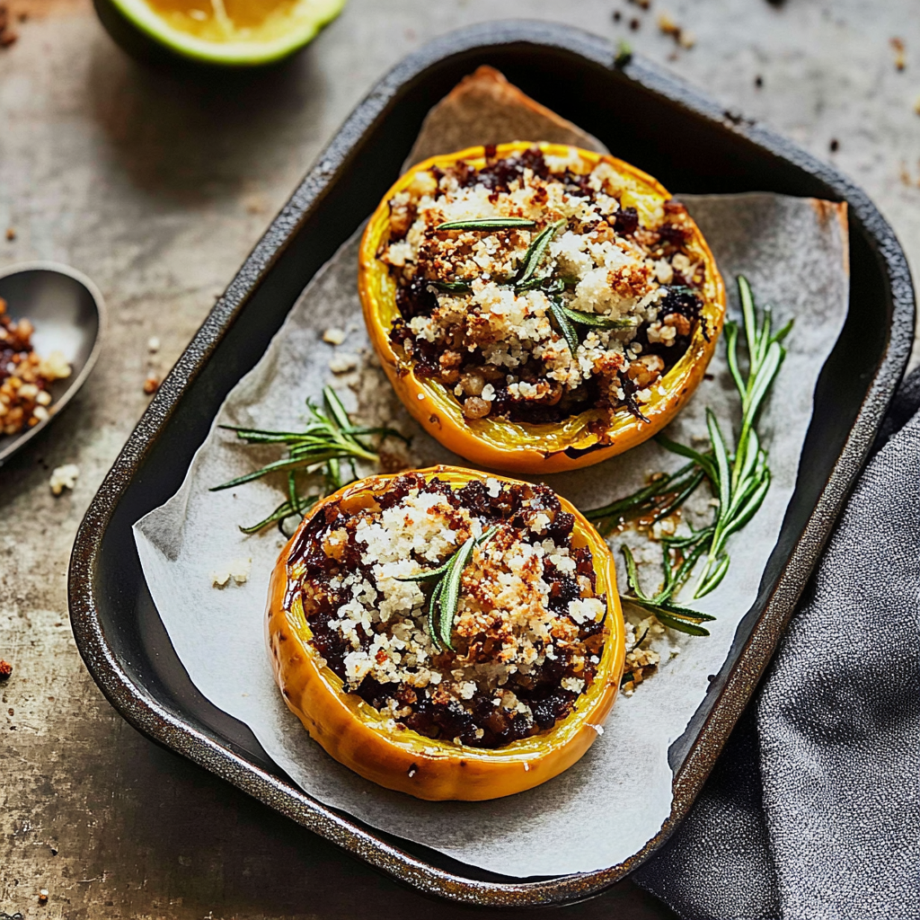 Recipe preparation for Stuffed Acorn Squash with Quinoa