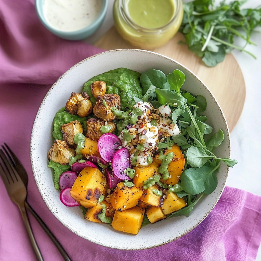 Recipe preparation for Roasted Root Vegetable Buddha Bowl