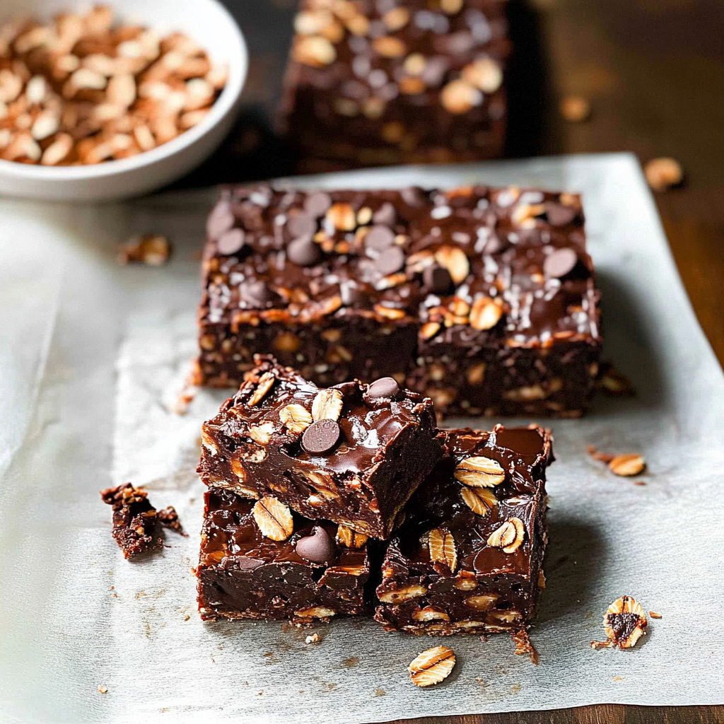Recipe preparation for No Bake Chocolate Oat Bars