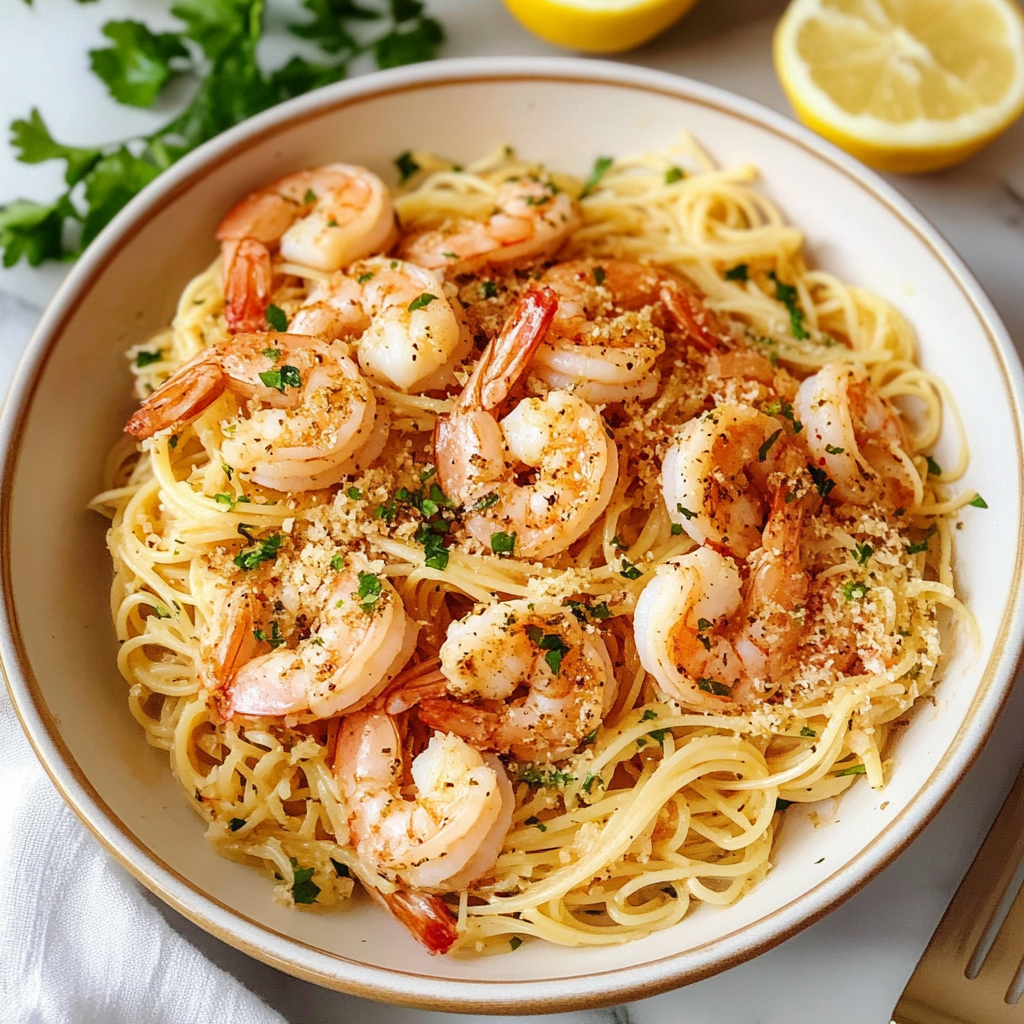 Recipe preparation for Shrimp Scampi Pasta
