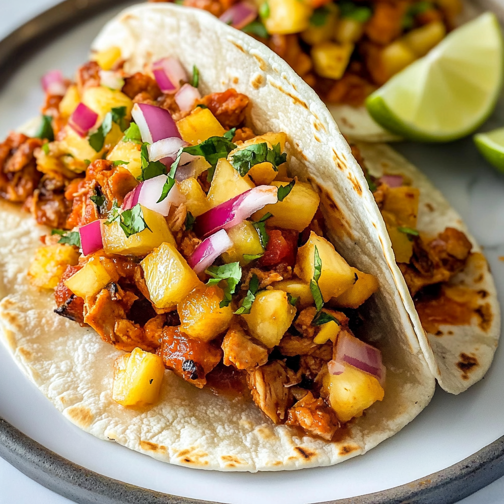 Recipe preparation for BBQ Chicken Pineapple Tacos