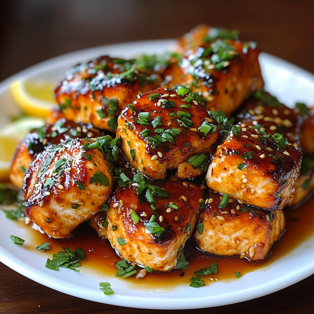Recipe preparation for Crispy Honey Garlic Salmon Bites
