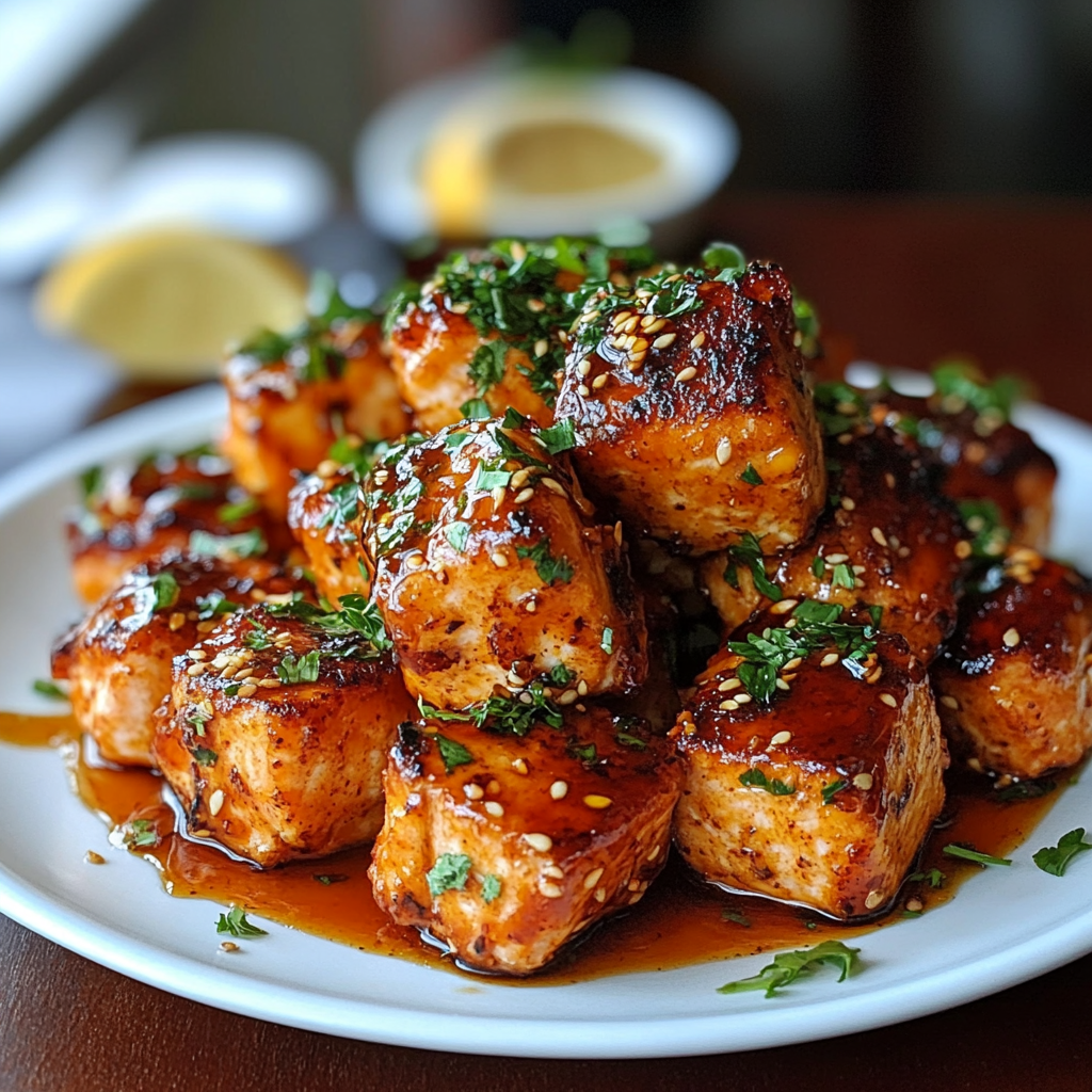 Recipe preparation for Crispy Honey Garlic Salmon Bites