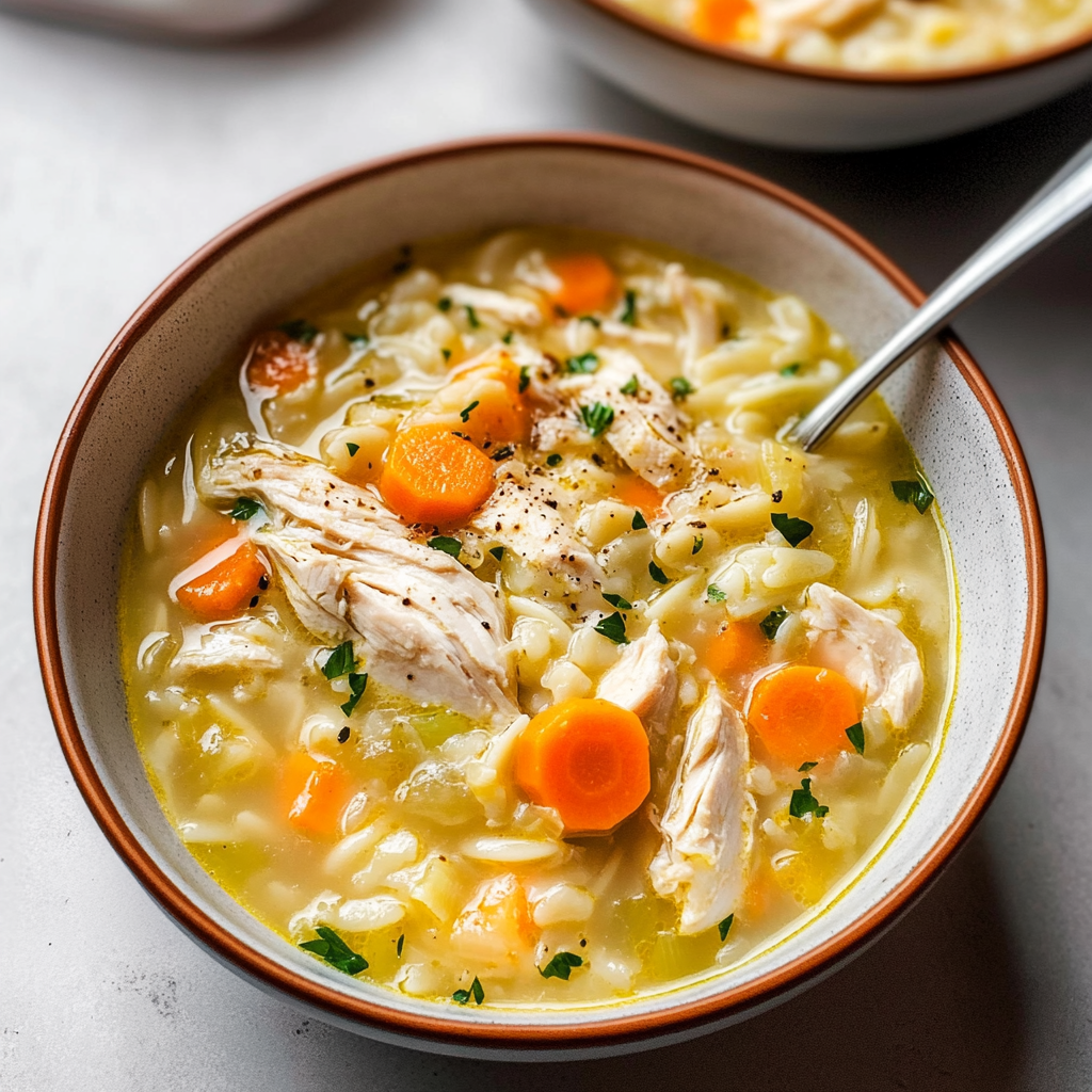 Recipe preparation for Lemon Chicken Orzo Soup
