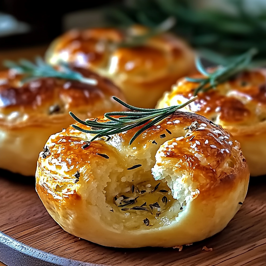 Recipe preparation for Garlic Rosemary Focaccia Muffins