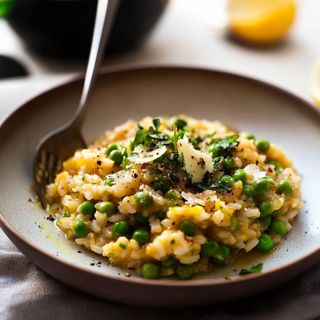 Recipe preparation for Spring Pea & Lemon Risotto